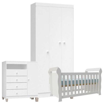 Imagem de Quarto De Bebê 3 Portas Ternura Baby Com Berço Lara Branco Brilho - Incorplac