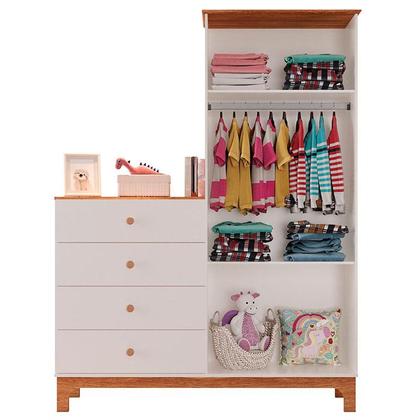 Imagem de Quarto de Bebê 4 Portas com Cômoda e Berço com Gaveta Antonella Off White Caramelo com Colchão Gazin - Canaã