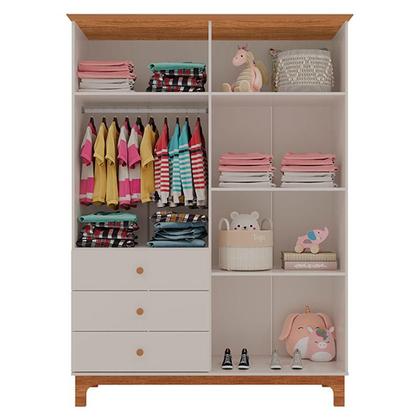 Imagem de Quarto de Bebê 4 Portas com Cômoda e Berço com Gaveta Antonella Off White Caramelo com Colchão Gazin - Canaã