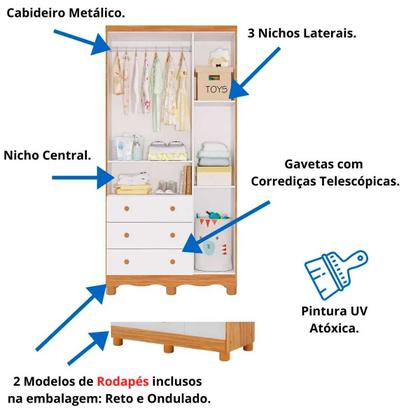 Imagem de Quarto De Bebê Amêndoa Completo Berço Guarda-Roupa Cômoda MDF