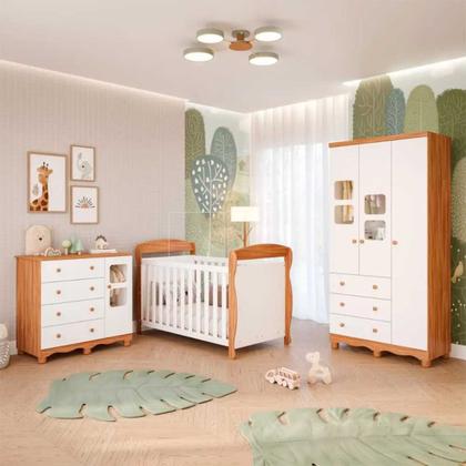 Imagem de Quarto De Bebê Amêndoa Completo Berço Guarda-Roupa Cômoda MDF