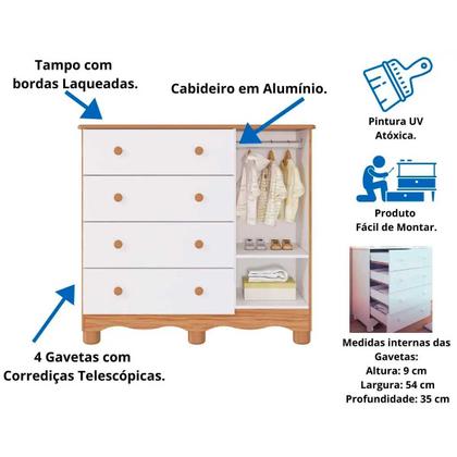 Imagem de Quarto De Bebê Amêndoa Completo Berço Guarda-Roupa Cômoda MDF