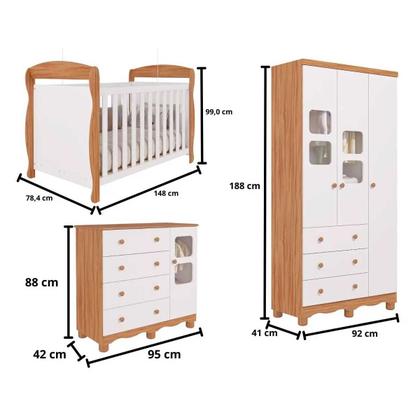 Imagem de Quarto De Bebê Amêndoa Completo Berço Guarda-Roupa Cômoda MDF