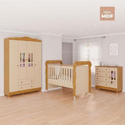 Imagem de Quarto De Bebê Ariel 4 Portas Com Berço Americano Mirelle Off White Bétula- Carolina Baby