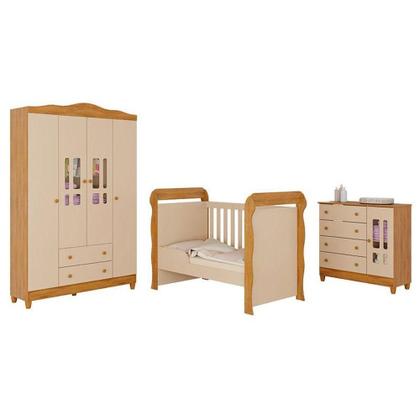 Imagem de Quarto De Bebê Ariel 4 Portas Com Berço Americano Mirelle Off White Bétula- Carolina Baby