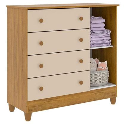 Imagem de Quarto De Bebê Ariel 4 Portas Com Berço Americano Mirelle Off White Bétula Com Colchão Gazin -carolina Baby