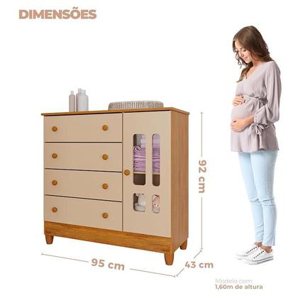 Imagem de Quarto de Bebê Ariel 4 Portas com Berço Americano Mirelle Off White Bétula com Colchão Ortobom Carolina Baby