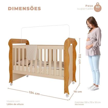 Imagem de Quarto de Bebê Ariel 4 Portas com Berço Americano Mirelle Off White Bétula com Colchão Ortobom Carolina Baby