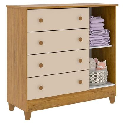 Imagem de Quarto de Bebê Ariel 4 Portas com Berço Americano Mirelle Off White Bétula com Colchão Ortobom Carolina Baby