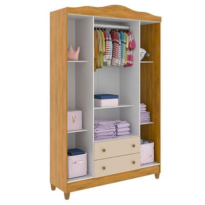 Imagem de Quarto de Bebê Ariel 4 Portas com Berço Americano Mirelle Off White Bétula com Colchão Ortobom Carolina Baby