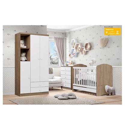 Imagem de Quarto de Bebê Bala de Menta Rústico Branco e Colchão Ortobom - Henn