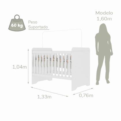 Imagem de Quarto de Bebê Berço 3 em 1 Gabrielle Guarda Roupa 4 Portas Cômoda com Porta Fraldario Infantil Branco Carolina Baby