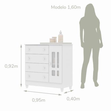 Imagem de Quarto de Bebê Berço 3 em 1 Gabrielle Guarda Roupa 4 Portas Cômoda com Porta Fraldario Infantil Branco Carolina Baby
