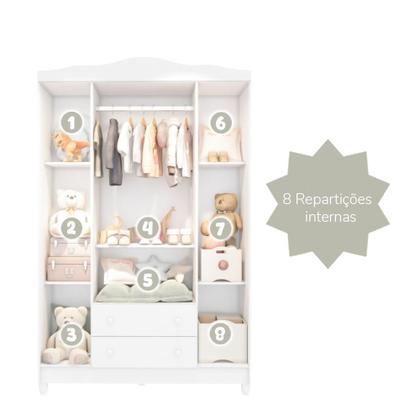 Imagem de Quarto de Bebê Berço 3 em 1 Gabrielle Guarda Roupa 4 Portas Cômoda com Porta Fraldario Infantil Branco Carolina Baby