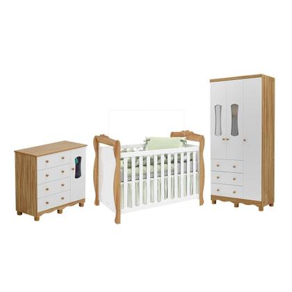 Imagem de Quarto de Bebê Berço 3 em 1, Guarda-roupa e Cômoda com Janelas 100% MDF Aurora Espresso Móveis