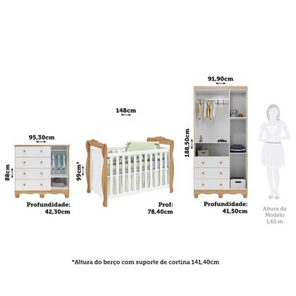 Imagem de Quarto de Bebê Berço 3 em 1, Guarda-roupa e Cômoda com Janelas 100% MDF Aurora Espresso Móveis