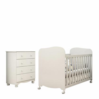 Imagem de Quarto de Bebê Berço e Cômoda 4 Gavetas 100% MDF Mimo Espresso Móveis Branco Brilho