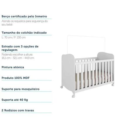 Imagem de Quarto de Bebê Berço e Cômoda 4 Gavetas 100% MDF Mimo Espresso Móveis Branco Brilho