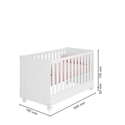 Imagem de Quarto de Bebê Berço Gemeos c/ Rodízios Colchão Nana Nenem e Cômoda Doce Sonho Branco Qmovi Umaflex