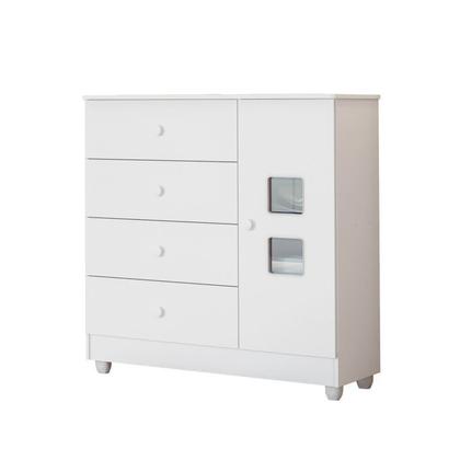 Imagem de Quarto de Bebê Berço Mini Cama com Colchão, Cômoda 1 Porta 4 Gavetas e Roupeiro 4 Portas 3 Gavetas