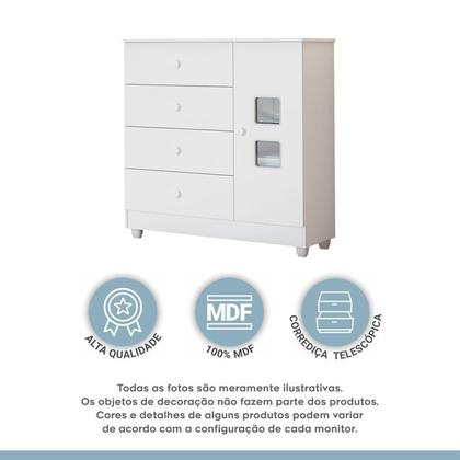 Imagem de Quarto de Bebê Berço Mini Cama com Colchão, Cômoda 1 Porta 4 Gavetas e Roupeiro 4 Portas 3 Gavetas