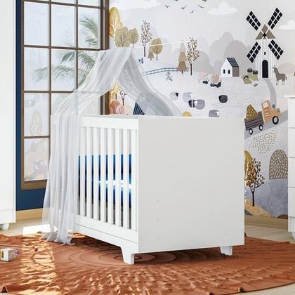 Imagem de Quarto de Bebê Berço Mini Cama com Colchão, Cômoda 1 Porta 4 Gavetas e Roupeiro 4 Portas 3 Gavetas