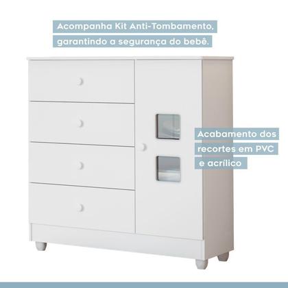 Imagem de Quarto de Bebê Berço Mini Cama com Colchão, Cômoda 1 Porta 4 Gavetas e Roupeiro 4 Portas 3 Gavetas
