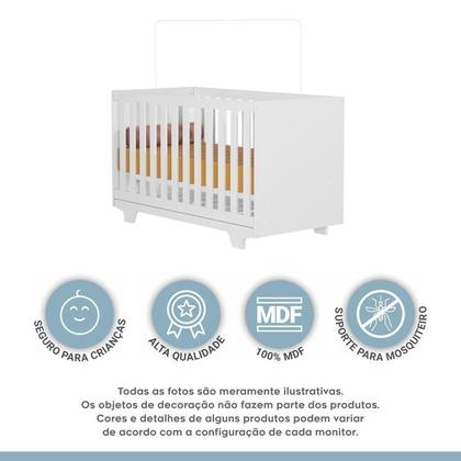 Imagem de Quarto de Bebê Berço Mini Cama com Colchão, Cômoda 1 Porta 4 Gavetas e Roupeiro 4 Portas 3 Gavetas