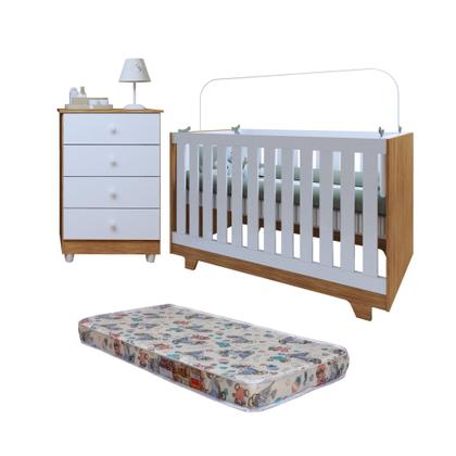 Imagem de Quarto de Bebê Berço Mini Cama com Colchão e Cômoda Nina