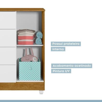 Imagem de Quarto de Bebê Berço Mini Cama, Cômoda Porta 4 Gavetas Life e Roupeiro Flocos 3 Portas 2 Gavetas