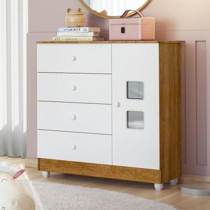 Imagem de Quarto de Bebê Berço Mini Cama, Cômoda Porta 4 Gavetas Life e Roupeiro Flocos 3 Portas 2 Gavetas