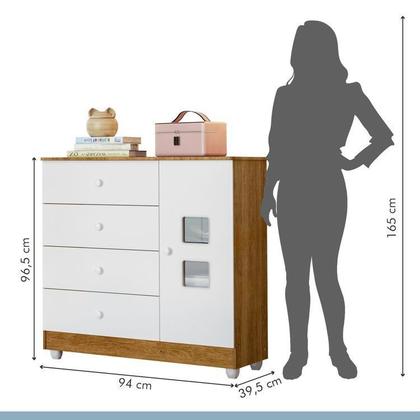 Imagem de Quarto de Bebê Berço Mini Cama, Cômoda Porta 4 Gavetas Life e Roupeiro Flocos 3 Portas 2 Gavetas