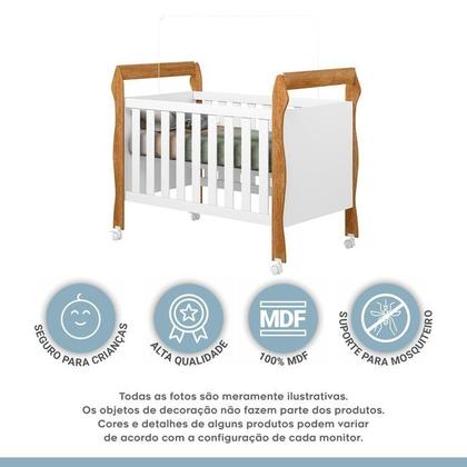 Imagem de Quarto de Bebê Berço Mini Cama, Cômoda Porta 4 Gavetas Life e Roupeiro Flocos 3 Portas 2 Gavetas
