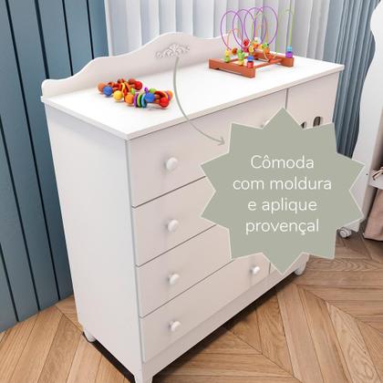 Imagem de Quarto de Bebê Berço Mini Cama Provençal Lisa Cômoda com Porta Fraldario Infantil Branco Carolina Baby
