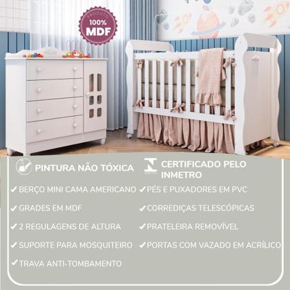 Imagem de Quarto de Bebê Berço Mini Cama Provençal Lisa Cômoda com Porta Fraldario Infantil Branco Carolina Baby