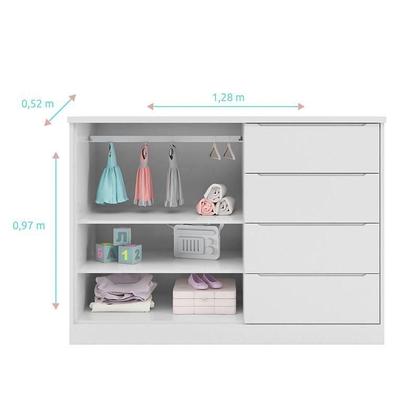 Imagem de Quarto de Bebê Blenda com Berço Americano Maya Branco Acetinado com Colchão Gazin - Phoenix Baby