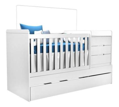 Imagem de Quarto de Bebê Blenda com Berço Multifuncional Cleo Branco Acetinado e Colchão  Phoenix
