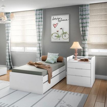 Imagem de Quarto de Bebê Blenda com Berço Multifuncional Cleo Branco Acetinado e Colchão  Phoenix