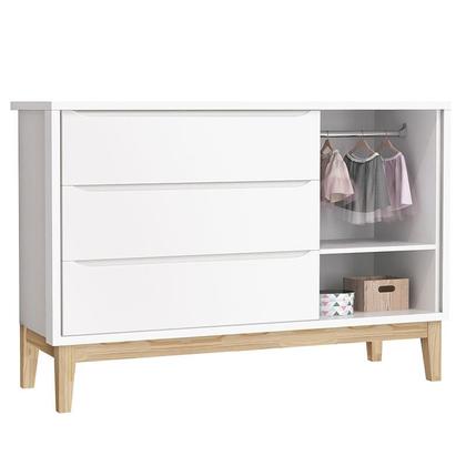 Imagem de Quarto de Bebê Classic 3 Portas com Colchão Branco Pés Madeira Natural - Reller