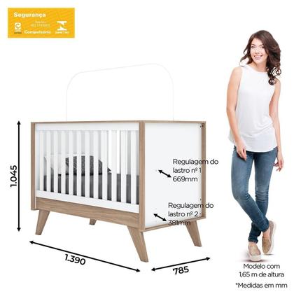 Imagem de Quarto de Bebê com Berço 3 em 1 e Cômoda 3 Gavetas 1 Porta Retrô Theo Espresso Móveis Branco/Jequitibá HP