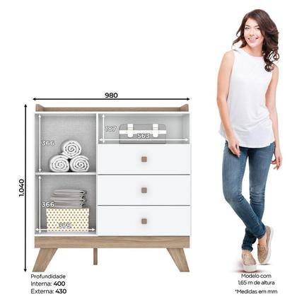 Imagem de Quarto de Bebê com Berço 3 em 1 e Cômoda 3 Gavetas 1 Porta Retrô Theo Espresso Móveis Branco/Jequitibá HP