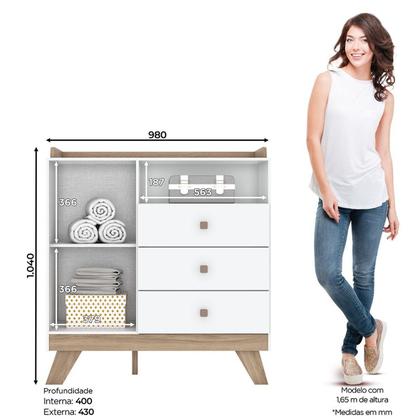 Imagem de Quarto de Bebê com Berço 3 em 1 e Cômoda 3 Gavetas 1 Porta Retrô Theo Espresso Móveis