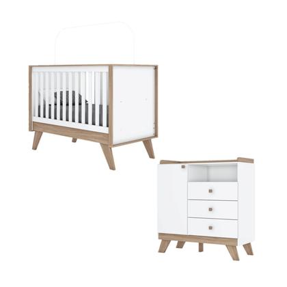 Imagem de Quarto de Bebê com Berço 3 em 1 e Cômoda 3 Gavetas 1 Porta Retrô Theo Espresso Móveis