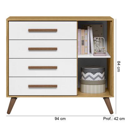 Imagem de Quarto de Bebê com Berço Americano 3820 e Cômoda Infantil 3825 Qencanto Retrô Qmovi Freijó Branco Acetinado + Colchão Ortobom