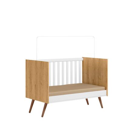 Imagem de Quarto de Bebê com Berço Americano 3820 e Cômoda Infantil 3825 Qencanto Retrô Qmovi Freijó Branco Acetinado + Colchão Ortobom