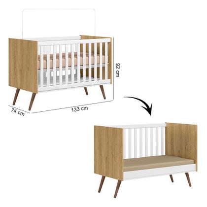 Imagem de Quarto de Bebê com Berço Americano 3820 e Cômoda Infantil 3825 Qencanto Retrô Qmovi Freijó Branco Acetinado + Colchão Ortobom