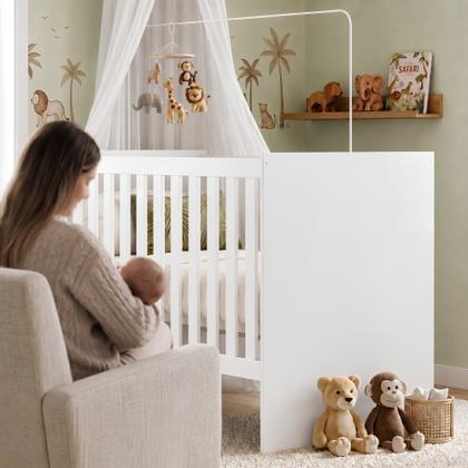 Imagem de Quarto de Bebê com Berço com Colchão Suporte Life e Cômoda de Bebê 100% MDF 4 Gavetas Soft Life Bran