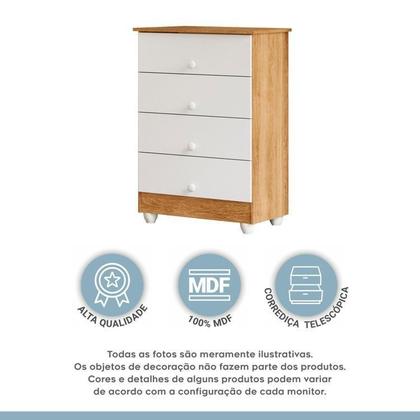Imagem de Quarto de Bebê com Berço com Colchão Suporte Life e Cômoda de Bebê 100% MDF 4 Gavetas Soft Life Branco/Madeirado Ypê