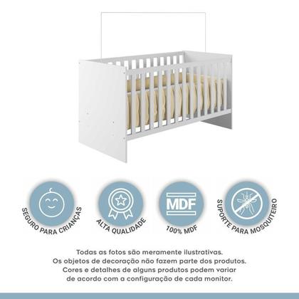 Imagem de Quarto de Bebê com Berço com Suporte Mosquiteiro Life e Cômoda 100% Mdf 1 Porta 3 Prateleiras Flocos