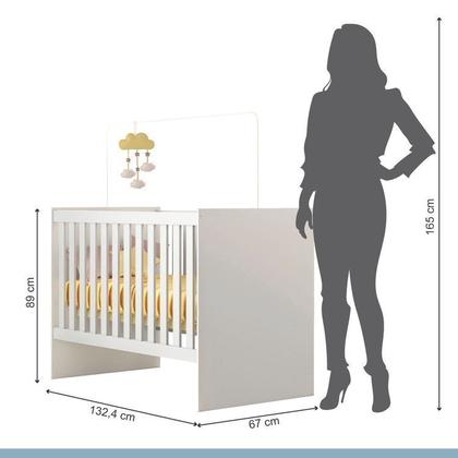 Imagem de Quarto de Bebê com Berço com Suporte Mosquiteiro Life e Cômoda 100% Mdf 1 Porta 3 Prateleiras Flocos